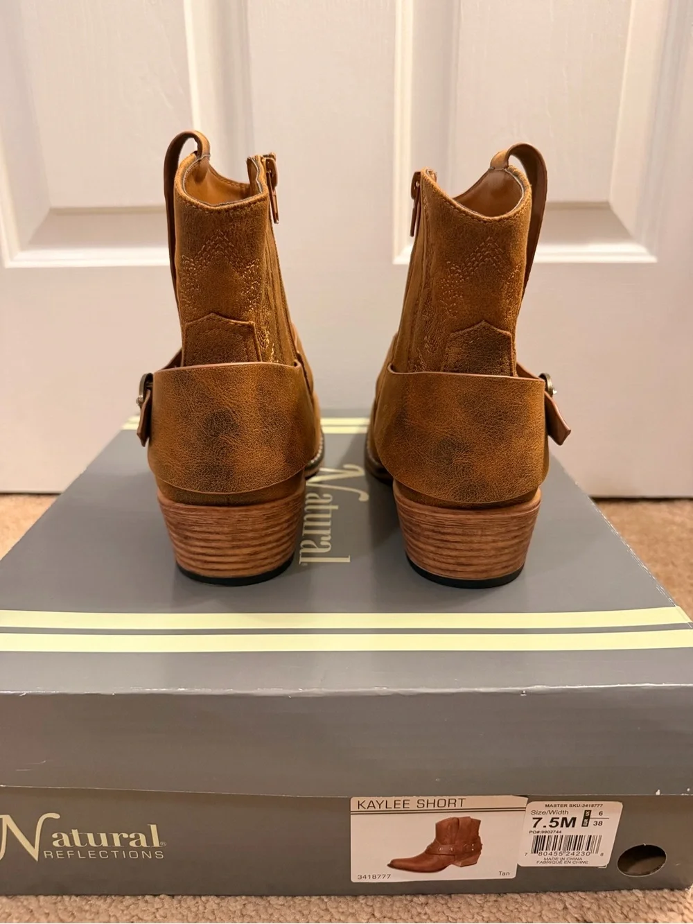 Natural Reflections Men's Tan Leather Short Western Boots with Concho Strap